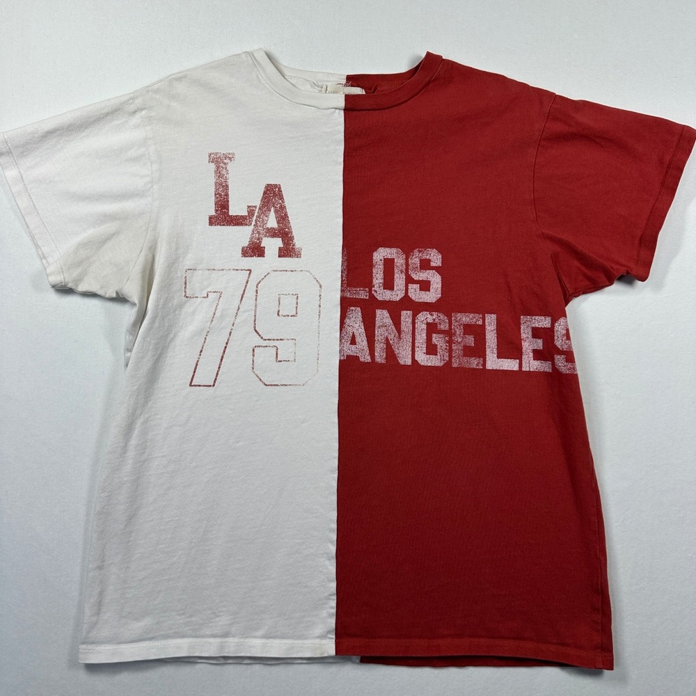 Gilded Intent LA Distressed Oversized Graphic T-Shirt Sz S Split Colorblock Tee - Picture 3 of 9
